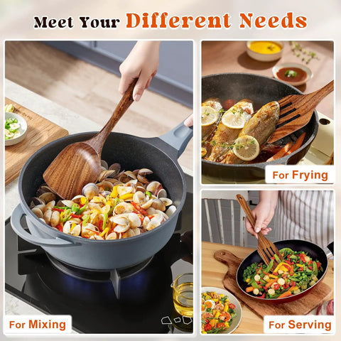 Two Pack Acacia Wood Spatulas Set With Solid And Slotted Turners Long Handle Flat Frying Spatulas For Cooking Frying And Baking