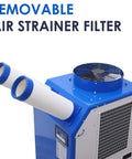 Heavy Duty Portable Air Conditioner 18,700 BTU Industrial Spot Cooler with removable air strainer filter, dual exhaust tubes.