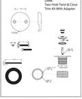 Matte Black Twist And Close Bathtub Drain Stopper Kit Featuring Matching Overflow Faceplate Plus Adapter Bushing For That Slick Bathroom Refresh And Definitely No Fuss Installation Plumbers Choice Gear Handled In A Bulk 50 Pack schematic diagram with measurements.