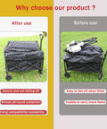 Heavy Duty Elastic Cargo Net For Folding Wagons And Utility Carts, Expandable, before and after securing items on a wagon.
