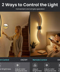 Cordless Battery Operated Wall Sconces Set Of 2 With 10000mah Power Bank 31.5 Inch Black LED Light showing touch and remote control features.