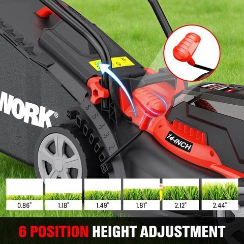 40V Cordless Lawn Mower With 14 Inch Deck, Two 4.0Ah Batteries And Charger, Grass Catcher, Ultra Lightweight At 21 Lbs, Six Height Settings, Battery Powered Mower For Small Yards showing 6-position height adjustment