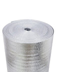 Heavy Duty Reflective Insulation Roll With Foam Core Covers 400 Square Feet showcasing reflective foil surface for heat shielding.