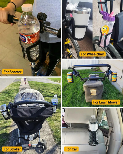 Pack Of 2 Stroller Cup Holders Universal Drinks Holder for Bikes Trolleys or Walkers attached to various mobility devices