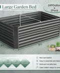 Side view of 2 Pack 6x3x2 Ft Galvanized Metal Raised Garden Beds for veggies and flowers, 2 ft deep with rust resistant gray finish.