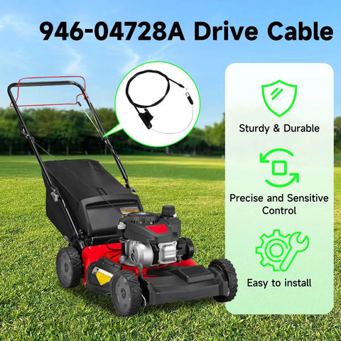 Drive Cable 946-04728A OEM Replacement For Lawn Mower 6HP Briggs Stratton Engines Compatible With Troy Bilt TB200 Craftsman M210 Yard Machines And More, black cable