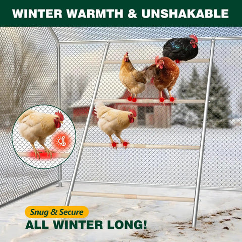 Natural Wood Chicken Perch Roosting Bars For Coop And Backyard Poultry, Sturdy Roost Ladder For Backyard Flock in winter setting
