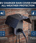 Heavy Duty Aluminum Alloy EV Charger Protective Cover Wall Mounted Weather Shield For Electric Vehicle with raindrops on it.