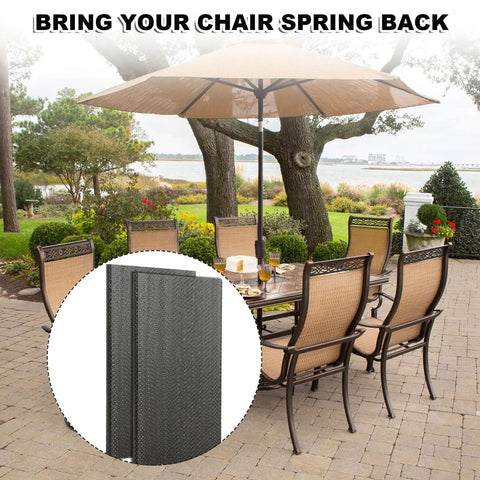 Universal Patio Rocking Chair Spring Plates Replacement 10 Pack Heavy Duty Fiberglass Spring Bushings displayed with outdoor dining set