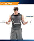 Person using Triceps And Biceps Combo Curl Bar For 1 Inch Weight Plates Built To Last Heavy Duty Chrome Weightlifting Bar For Home Gym