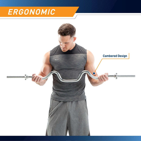 Person using Triceps And Biceps Combo Curl Bar For 1 Inch Weight Plates Built To Last Heavy Duty Chrome Weightlifting Bar For Home Gym