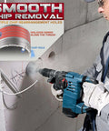 Front view of DAIMIT 20-piece concrete hole saw kit with SDS Plus & Max shanks, used with a drill on concrete.