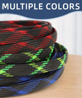Expandable Braided Sleeving For Cables Dope PET Wire Loom Flexible Cable Management in black and red, multiple colors shown