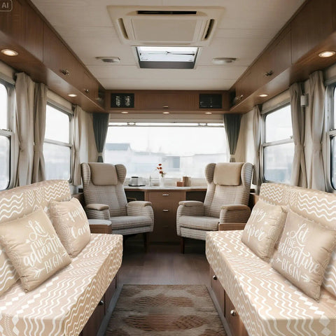 Boho RV Dinette Cushion Covers Set 6 Piece Stretchy Washable Replacement for Camper Car Benches, includes pillows and covers.