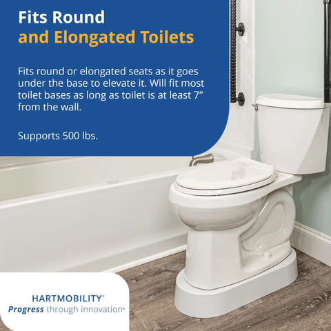 3.5 Inch High Toilet Riser Base For Handicap And Elderly installed under round toilet, supports 500 lbs, white bathroom setting