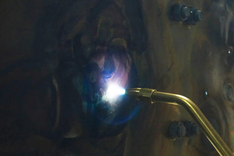 Oxypropane Welding Gas Cutting Torch Kit With Flint Lighter And Cylinder Holder Rack For Jewelers And HVAC Pros in use.