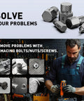 25 Piece Screw Extractor Set With Multispline And Hex Head For Removing Broken Studs Bolts And Screws displayed with tools.