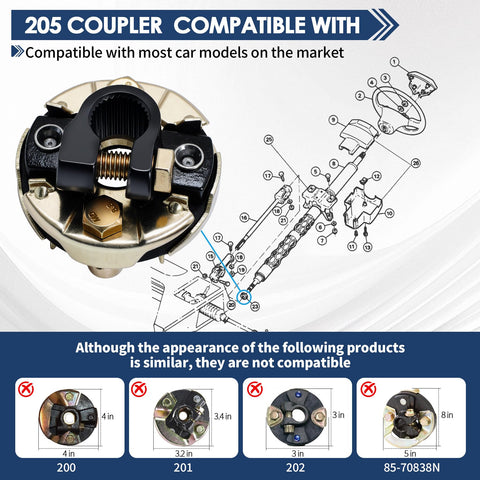 205 Steering Coupling Adaptation For Three Quarter Inch 26 Spline Input Shaft And Two And Three Quarter Inch Outer Diameter Beefed Up Heavy Duty Steering Coupling Assembly With Precise Fit For 200 201 202 Style Drivetrains Durable And Easy Install