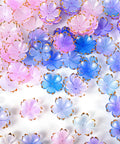 100 Pcs Cherry Blossom Acrylic Flower Beads For Jewelry Making And Bracelet Charms, Pink And Blue Gradient With Gold Edge Petal