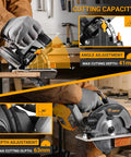 Heavy Duty 20 Volt Cordless Circular Saw Featuring Brushless Motor And 185 Mm Blade 4500 Rpm Speed Built In Led Light Includes 4Ah Battery And Charger For Knockout Performance Cuts Job Site Ready angle adjustment and cutting capacity display