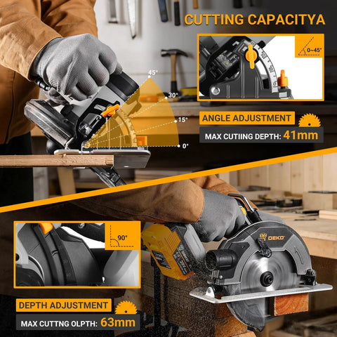 Heavy Duty 20 Volt Cordless Circular Saw Featuring Brushless Motor And 185 Mm Blade 4500 Rpm Speed Built In Led Light Includes 4Ah Battery And Charger For Knockout Performance Cuts Job Site Ready angle adjustment and cutting capacity display