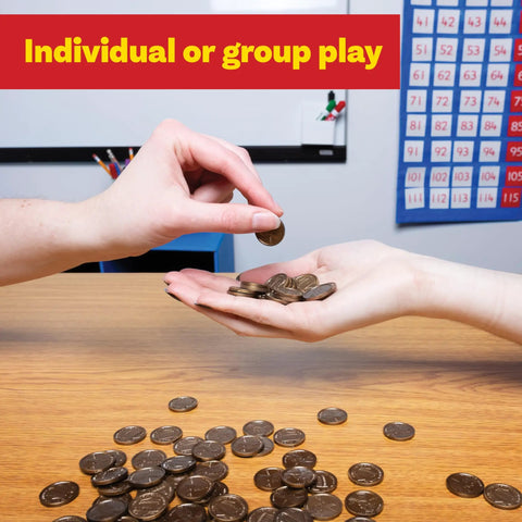 Hands exchanging plastic pennies for education, Play Pennies Set Of 100 Plastic Coins Realistic US Currency For Hands On Money Math Practice