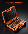 Open case of 25 Piece Bolt Extractor Kit With Beast Bite No Slip, 3/8 Inch Drive Screw And Nut Remover Set with visible tools.