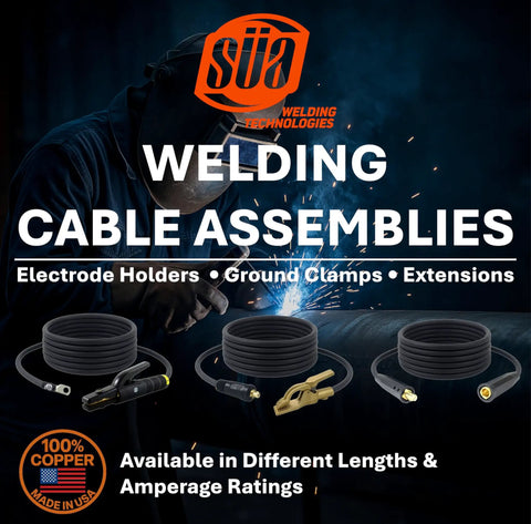 Welding cable assemblies including heavy duty 200 amp welding electrode holder lead assembly with dinse 10 25 connector.