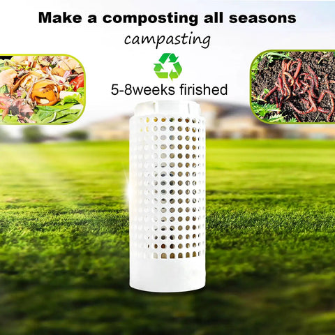 Low Fuss Mini In Ground Worm Farm Compost Bin With Holes And Lid For Easy Vermicomposting Of Kitchen Waste A Compact Space Saving Green Living Solution For Small Gardens Veggie Patches And Raised Beds in a garden setting.