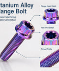 Top Tier Tc4 Titanium Alloy Flange Screws For High Performance Motor Mods And Engine Builds With Heavy Duty M4 M5 Metric Fasteners shown from an angle with detailed hex head.