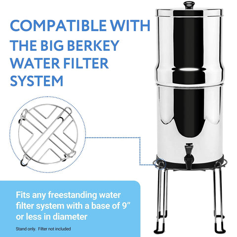 Extra Tall Water Filter Stand With 8 Inch Rise For No Fuss Easy Filling And Tall Dispensing, Polished Stainless Steel Base and Big Berkey