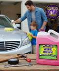 Detailer Spray For Matte Finishes And Delicate Surfaces Like Suede And Denim, Auto Car Polish That Cleans Without Oily Residue, Preserves A Flat Matte Look, Ideal For Suede Denim Finishes, 1 Gallon bottle on workbench