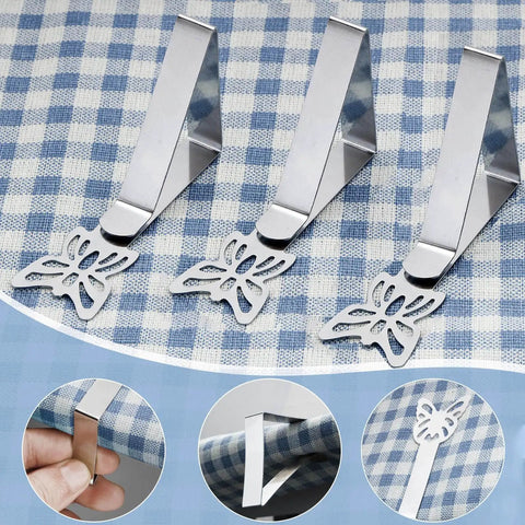 Heavy Duty Beefy Stainless Steel Tablecloth Clips 10 Pack For Outdoor Picnic Tables Windproof Cover Clamps with butterfly design