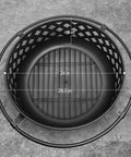 Top view of 24 Inch Fire Pit With 2 Poker Tools And Cover, metal round design, showcasing measurements for outdoor wood burning.