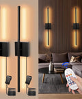 Lichaser Plug in Wall Sconces for Acoustic Wall Panels, Slat Wall (2, 28in) mounted on a wooden wall beside a sofa.