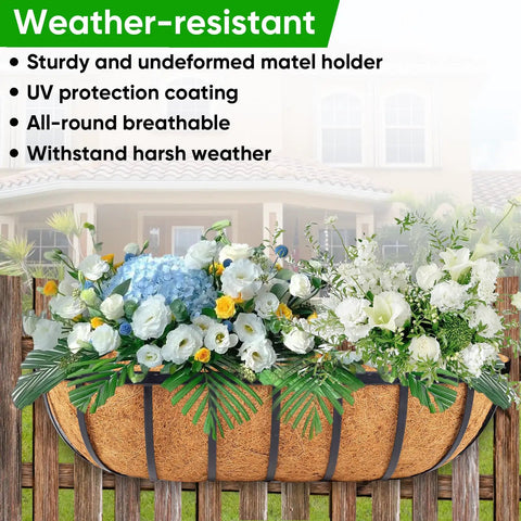 Four Pack 24 Inch Window Box Planters for Balcony Railings and Fences Outdoor, weather-resistant with flowers