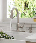 Antrom Kitchen Faucet With Pull Down Sprayer And Built In Soap Dispenser, Single Handle High Arc Faucet In Spot Defense Stainless Steel Finish