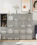 Twenty Cube Storage Organizer With Doors For Bedroom And Living Room Modular Plastic Shelving Unit With Big Capacity 20 Cube Display Shelving In Black Easy Assembly No Fuss Setup Durable And For Real Space Saving beside sofa and artwork.