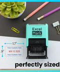 Kick Up Your Mail Sorting Game With This Heavy Duty Self Inking Date Stamp That Delivers Crisp Blue And Red Dates Onto Documents And Lets You Swap In Custom Lines For Zero Hassle Paperwork Processing, showing seafoam stamp with imprint area.