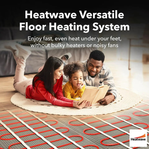 Family enjoying comfort with Electric Floor Heating Mat For Tile And Bathroom Floors 120V 10 Sq Ft 120W in living room.