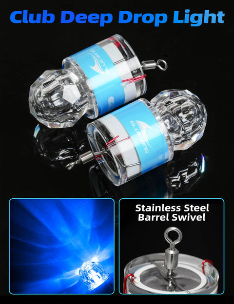Two Pack Deep Drop Water Activated LED Fishing Lamp For Swordfish Deep Sea Angling 10mm LED Beads with blue glow