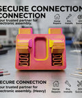 Premium Six Pack Solder Helper Fixtures For Electric Wire Welding, Compact Alignment Clamps For Precise Cable Assembly And Home Repairs In Black Red Gold, detailed view on workbench.