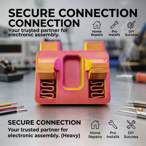 Premium Six Pack Solder Helper Fixtures For Electric Wire Welding, Compact Alignment Clamps For Precise Cable Assembly And Home Repairs In Black Red Gold, detailed view on workbench.