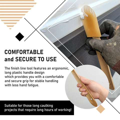 Pro Grade Silicone Caulking Tool Set Five Size Kit with ergonomic handle smoothing caulk on a surface for a seamless finish.