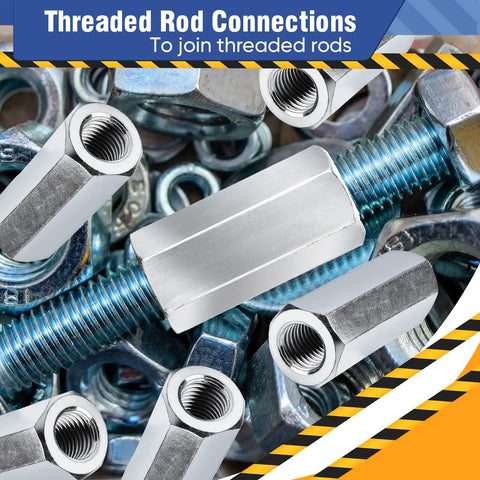 Five Pack 3/8-24 By 1-1/8 Inch Hex Coupling Nuts With Zinc Plated Finish For Threaded Rod Connections showcasing design