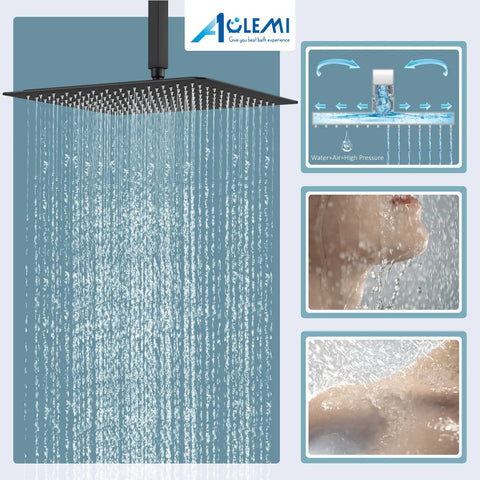 Ceiling Mount Shower System With 10 Inch Matte Black Rain Shower Head And ABS Handheld Spray 3 Functions High Pressure Built To Last