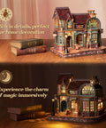 3D Wooden Puzzle Bookstore With LED Lights Spellbound Miniature Kit for Desk Display, magical illuminated bookshop scene
