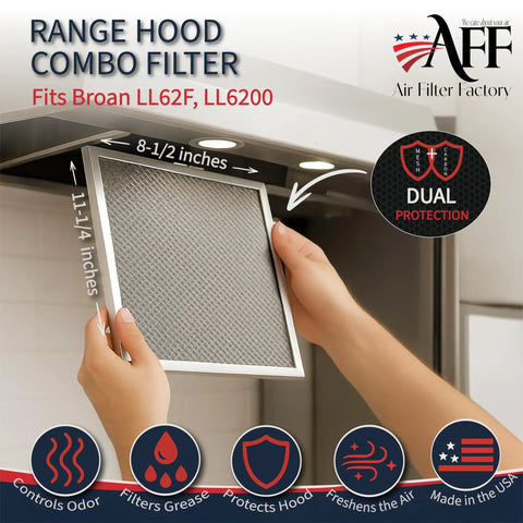 Replacement Range Hood Filter For Broan Nutone LL62F LL6200 MM6500 Dual Layer Charcoal Carbon And Aluminum Mesh in use