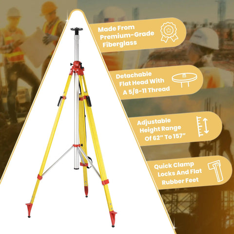 Giant 157 Inch Elevating Tripod For Rotary Lasers And Surveying Gear Heavy Duty Wood And Fiberglass Build on site