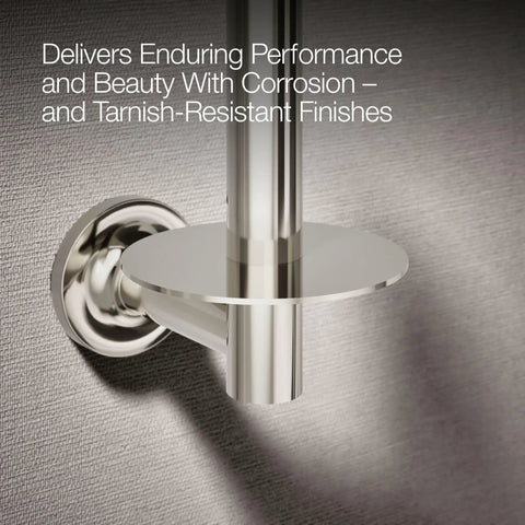Purist Toilet Tissue Holder K-14444-SN In Vibrant Polished Nickel, shown in vertical mount installation close-up